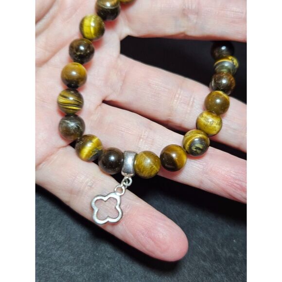 Sterling silver tiger's eye beaded bracelet - Picture 2 of 11